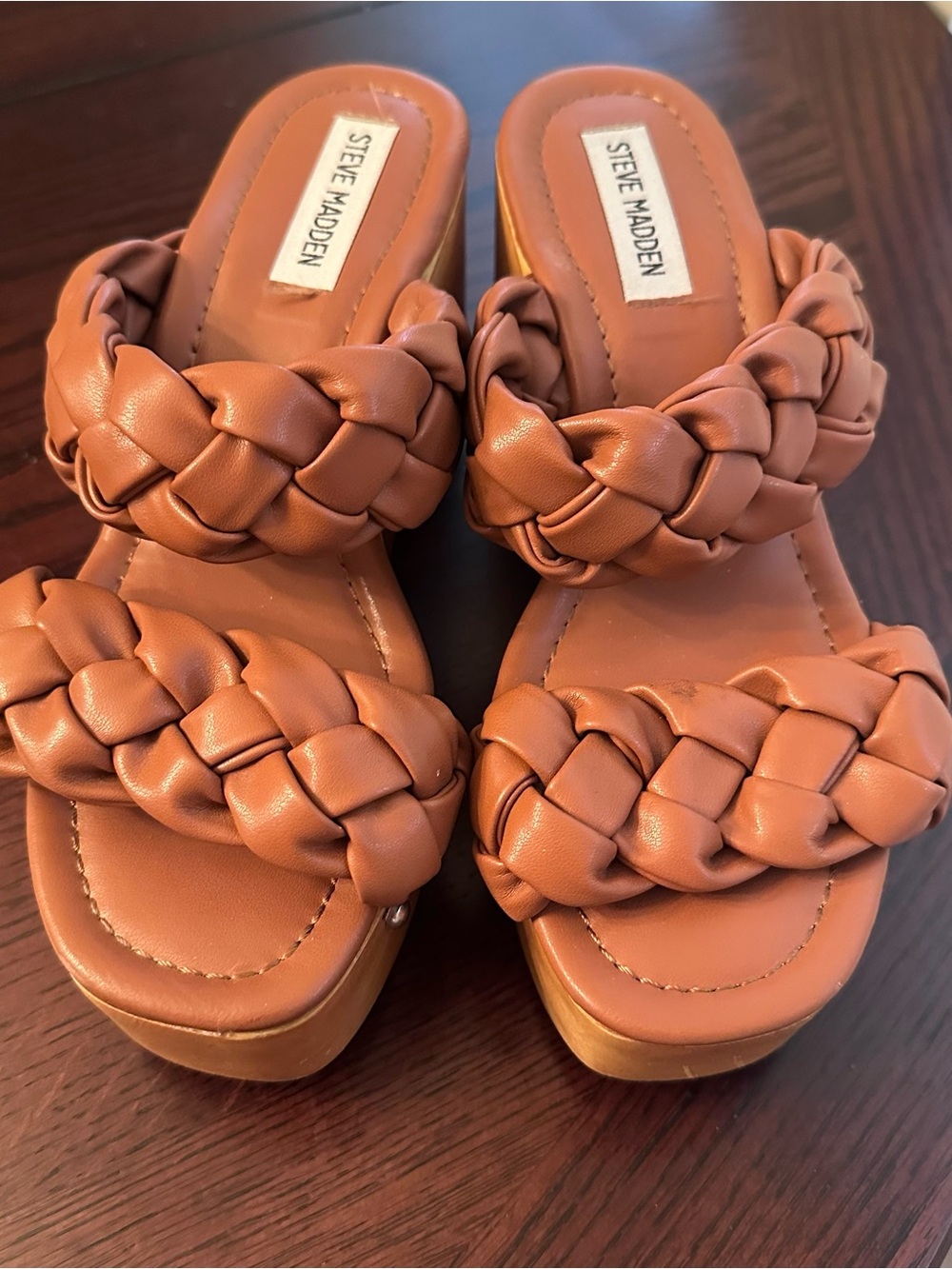 Steve Madden Women's Braided Slide Wedge Sandals in Cognac